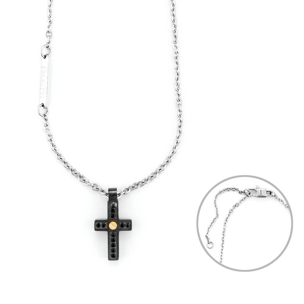 Collana Uomo 4US Cesare Paciotti Acciaio Spinello Nero Croce Oro 18 KT 4UCL6922