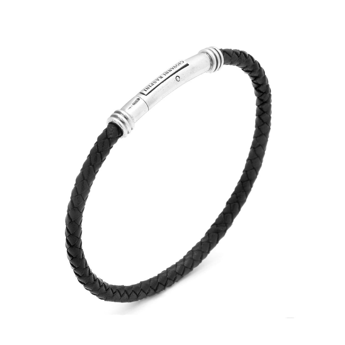 Bracciale Uomo Giovanni Raspini Argento 925 Cuoio Intrecciato Barilotto 11354L