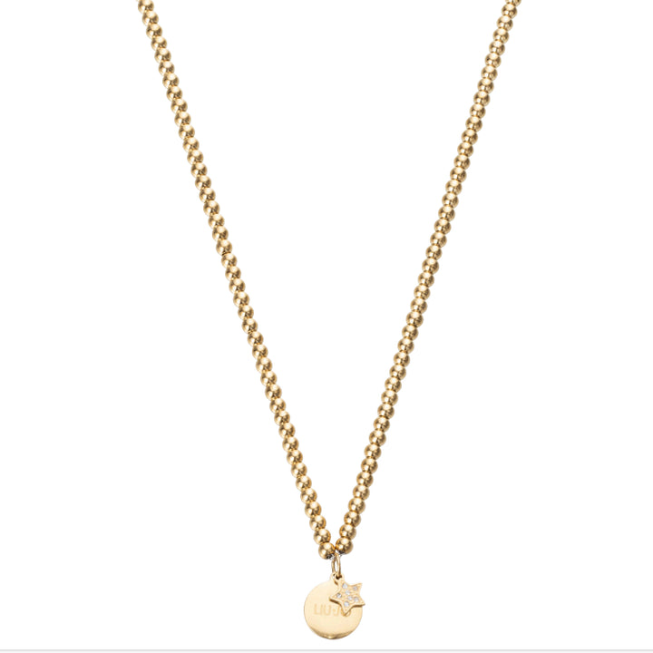 Collana Donna Liu Jo Acciaio Dorato Maglia Biglie Stella Zirconi Bianchi LJ2183