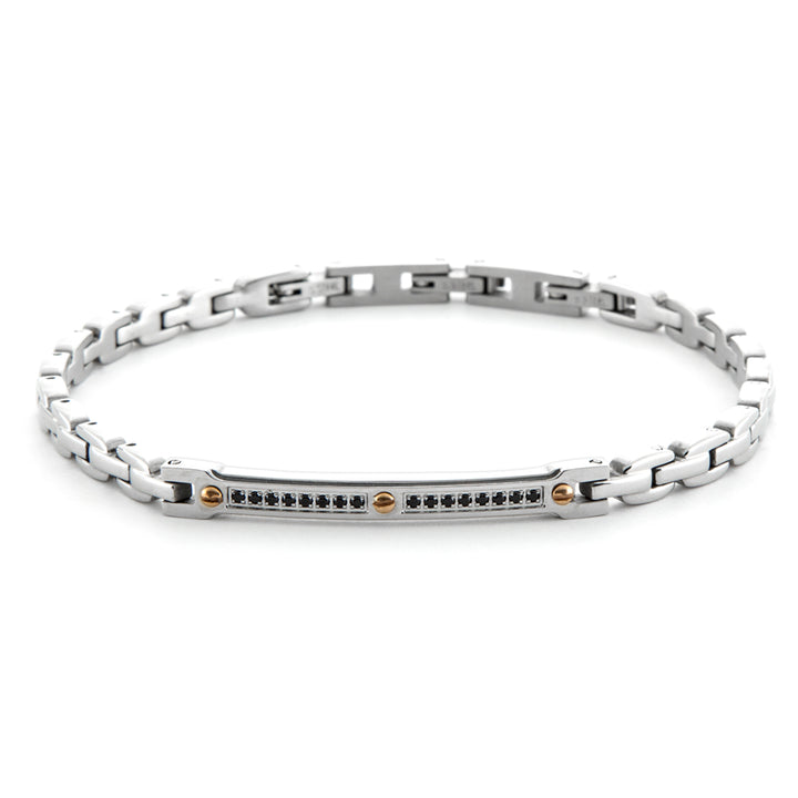 Bracciale 4US Cesare Paciotti Targhetta Acciaio Zircone Nero 4UBR6373