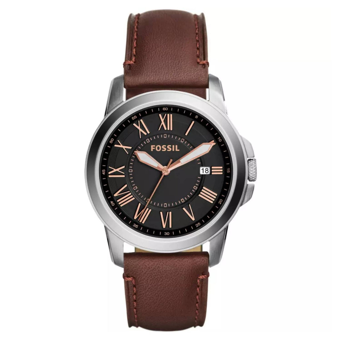 Orologio Uomo Acciaio Fossil Solo Tempo Quarzo Data Marrone Pelle Rosè FS5091