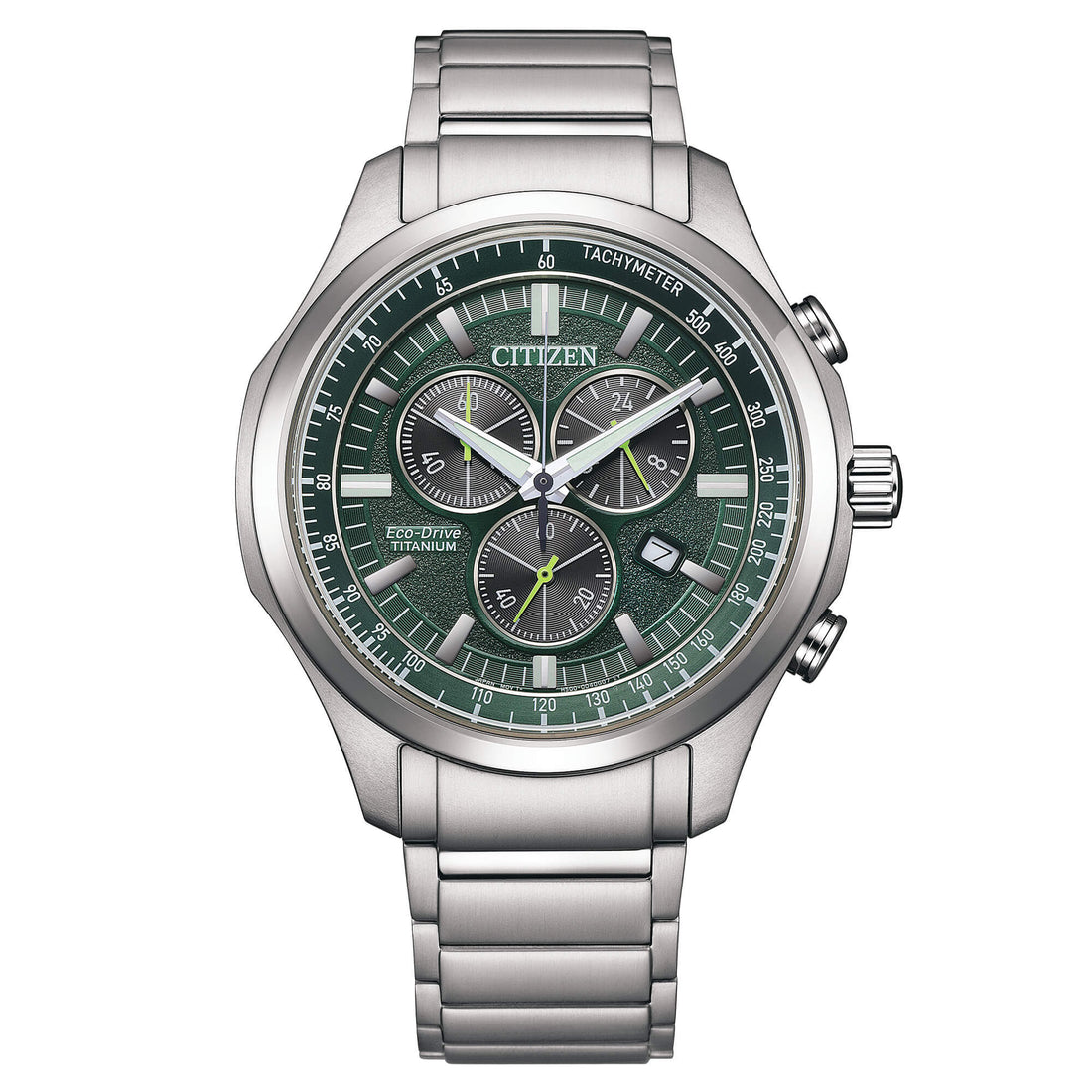 Orologio Uomo Citizen Titanio Eco-Drive Quarzo Cronografo Data Verde AT2530-85X
