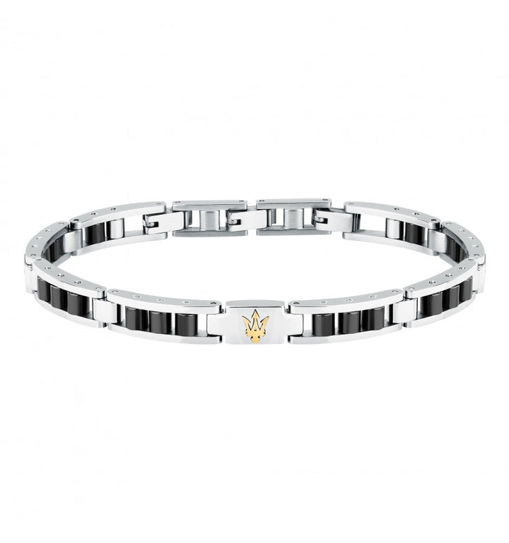 Bracciale Uomo Acciaio e ceramica nera Maserati Logo Centrale Dorato Semirigido JM225ATZ57