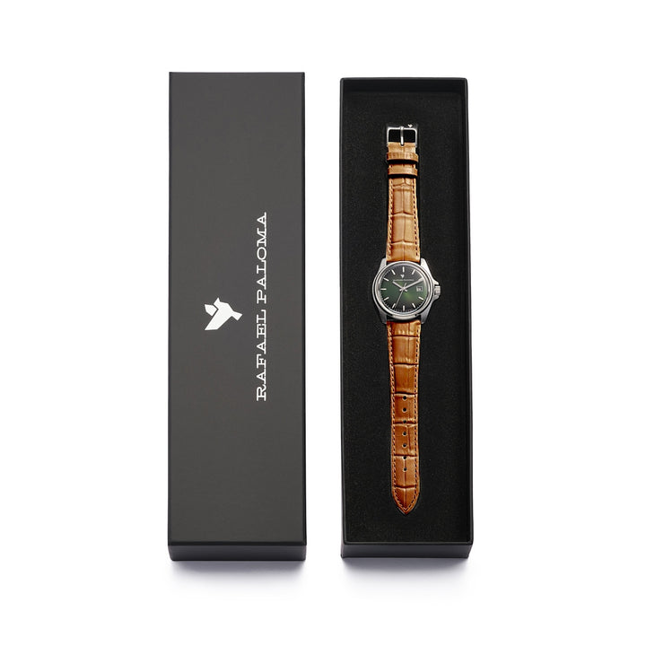 Orologio Uomo Rafael Paloma Acciaio Pelle Marrone Verde Data ORP007001