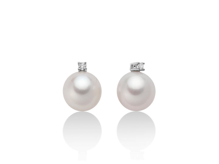 Orecchini Donna Miluna Oro 18 KT Diamanti 0,02 ct Perla 7-7,5 PER1774