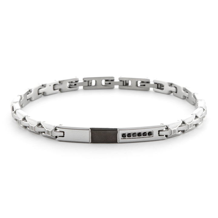 Bracciale 4US Cesare Paciotti Targhetta Acciaio Zircone Nero 4UBR6428