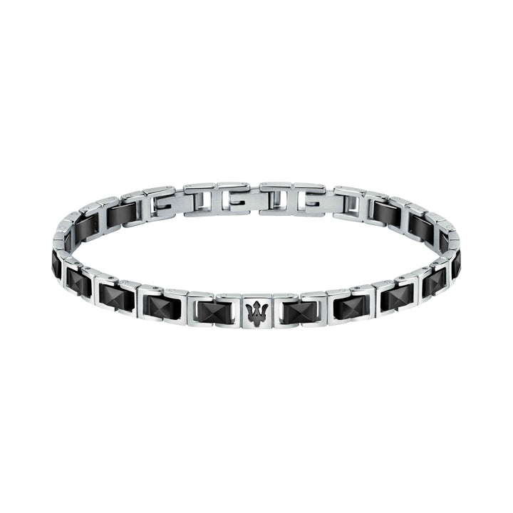 Bracciale Uomo Maserati Acciaio Logo Tridente Ceramica Nera Sfaccettata JM420ATI07