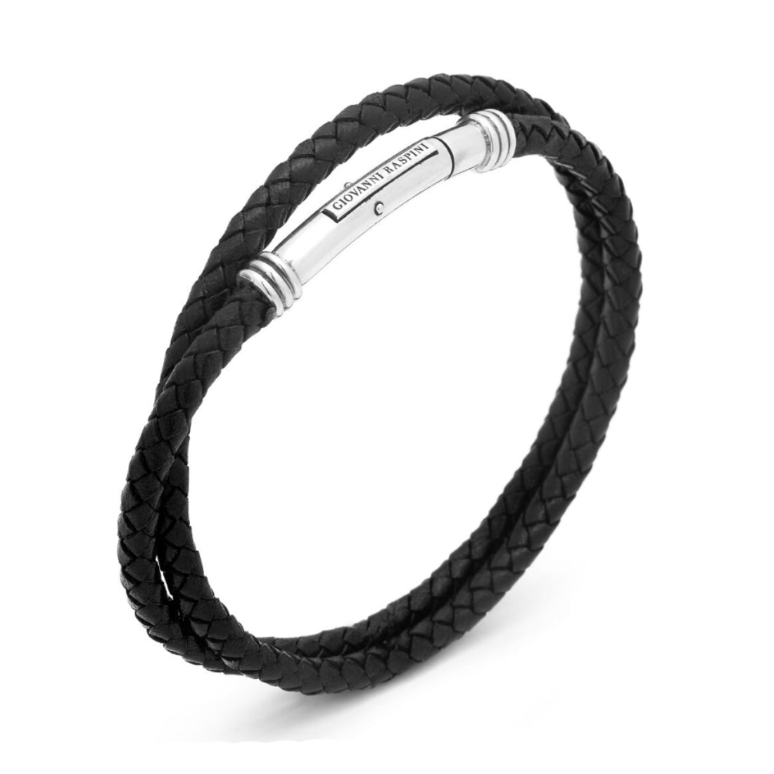 Bracciale Collana Uomo Giovanni Raspini Argento 925 Cuoio Intrecciato Barilotto 11353