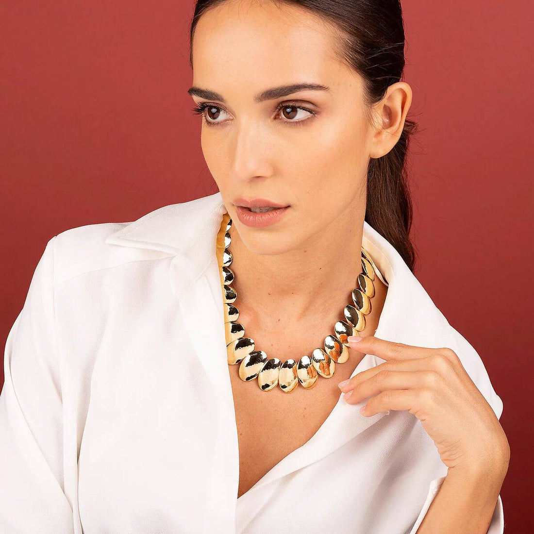 Collana Donna Etrusca Girocollo Catena Elementi Ovali Martellati WSET00321.YG