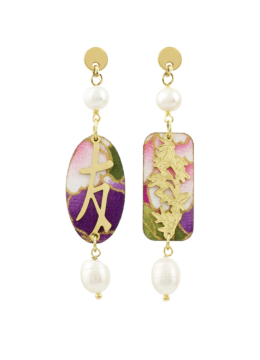 Orecchini Donna Lebole Tessuto Viola Legno Kanji Mini Amicizia KJM/S/AMO Perla