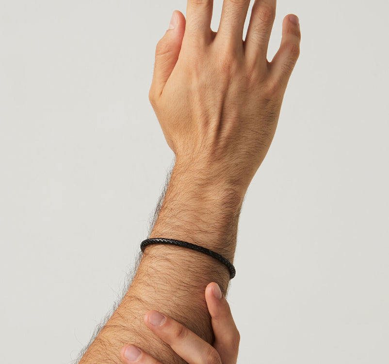 Bracciale Uomo Giovanni Raspini Argento 925 Cuoio Intrecciato Barilotto 11354L