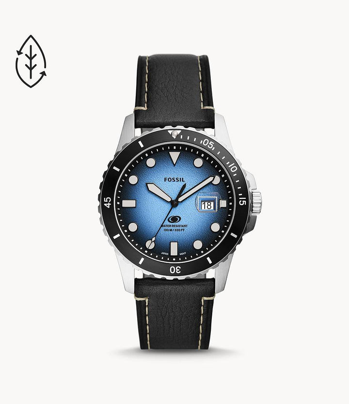 Orologio Uomo Fossil Acciaio Pelle Nero Blu Quarzo Solo Tempo Data FS5960