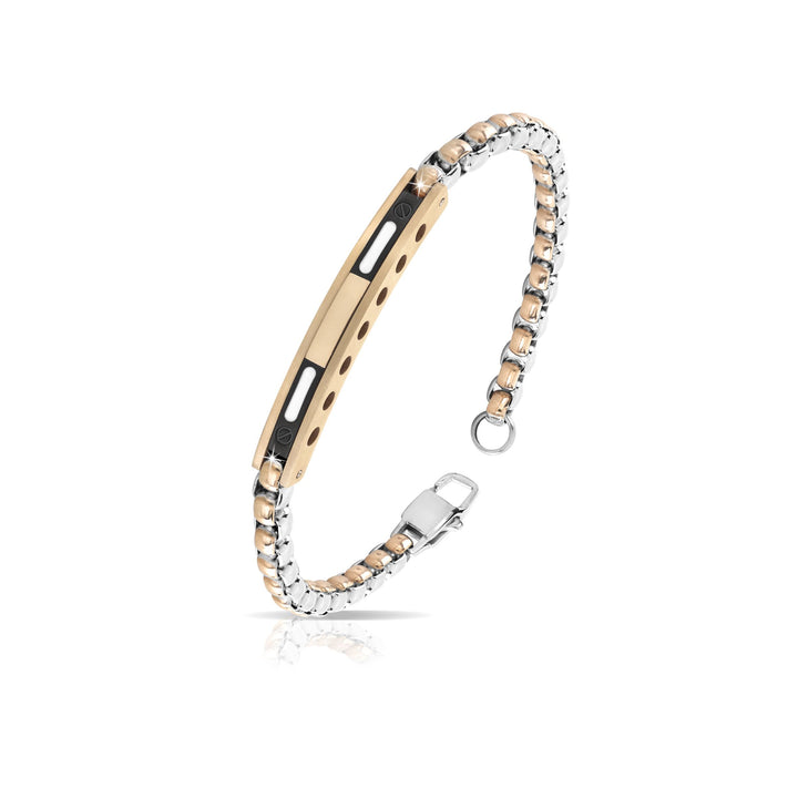 Bracciale Uomo Arkano Semirigido Acciaio Bicolore Rosè Nero PVD Targhetta BAC52R