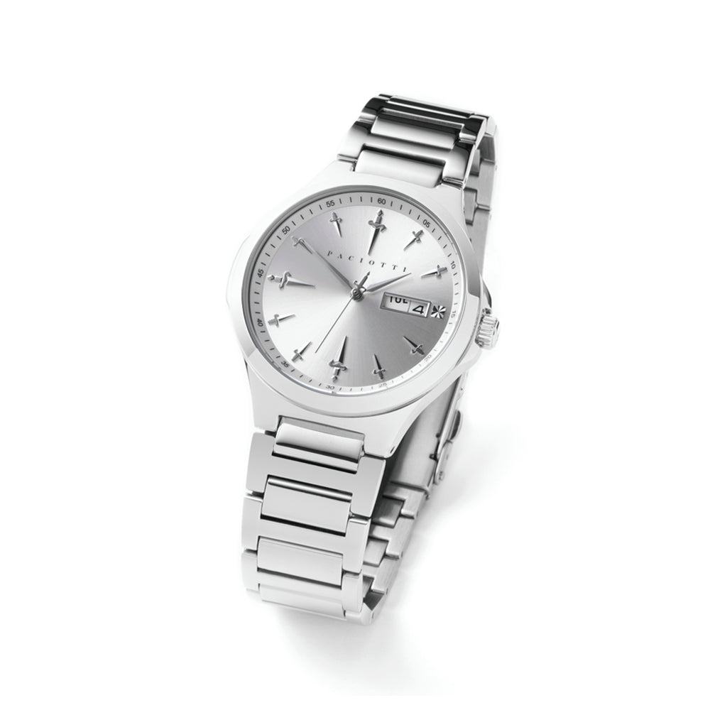 Orologio Uomo Cesare Paciotti Acciaio Quarzo Solo Tempo Doppia Data Bianco TSST215