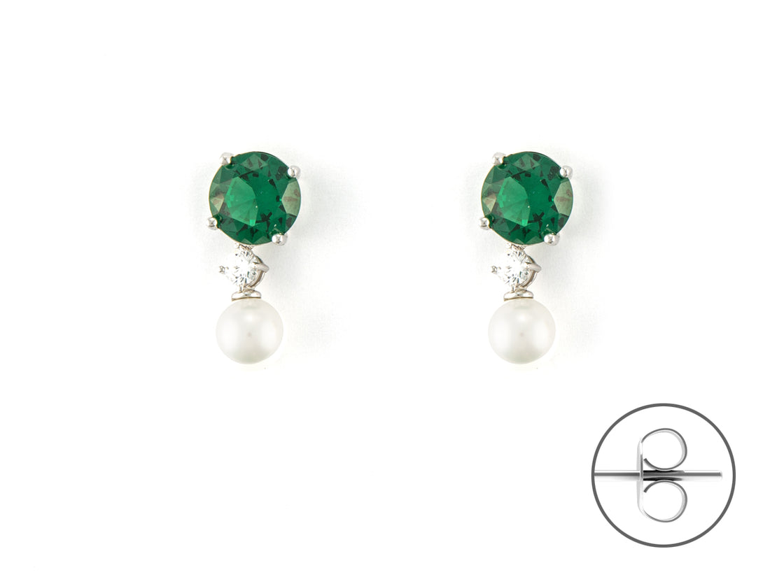 Orecchini Donna Argento 925 4US Cesare Paciotti perla e Zirconi  verdi 4UOR6576W