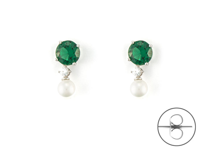 Orecchini Donna Argento 925 4US Cesare Paciotti perla e Zirconi  verdi 4UOR6576W