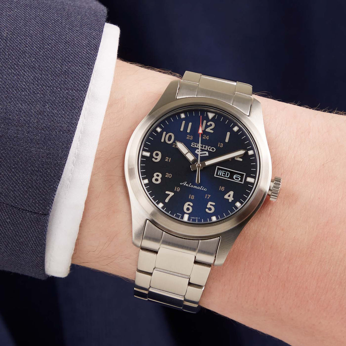 Orologio Uomo Seiko 5 Automatico Doppia Data Acciaio Quadrante Blu SRPG29K1