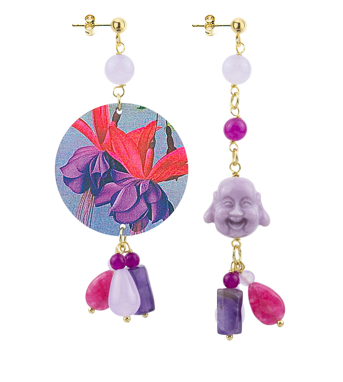 Orecchini Donna Lebole The Mini Circle Mix Match Fiore Rosa Buddha MM/DP OR.15