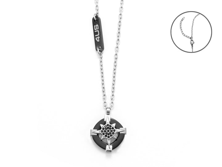 Collana Uomo 4US Cesare Paciotti Acciaio Rosa Dei Venti Nero Zirconi 4UCL5578