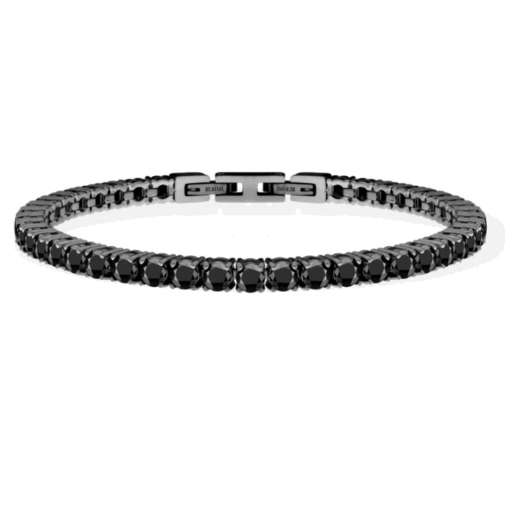 Bracciale Uomo Liu Jo Tennis Zirconi Neri 3 MM Acciaio Nero MLJ561