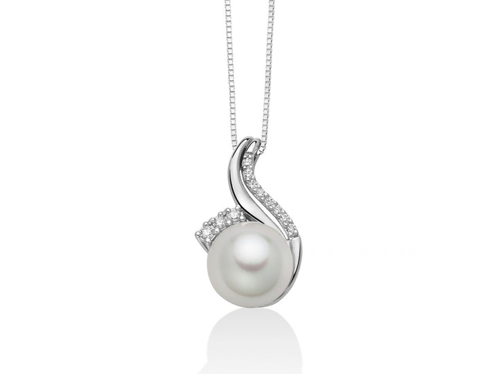 Collana Donna Miluna Oro Bianco 18 KT Perla AustralianaTonda 11-12 mm e diamanti PCL6353A
