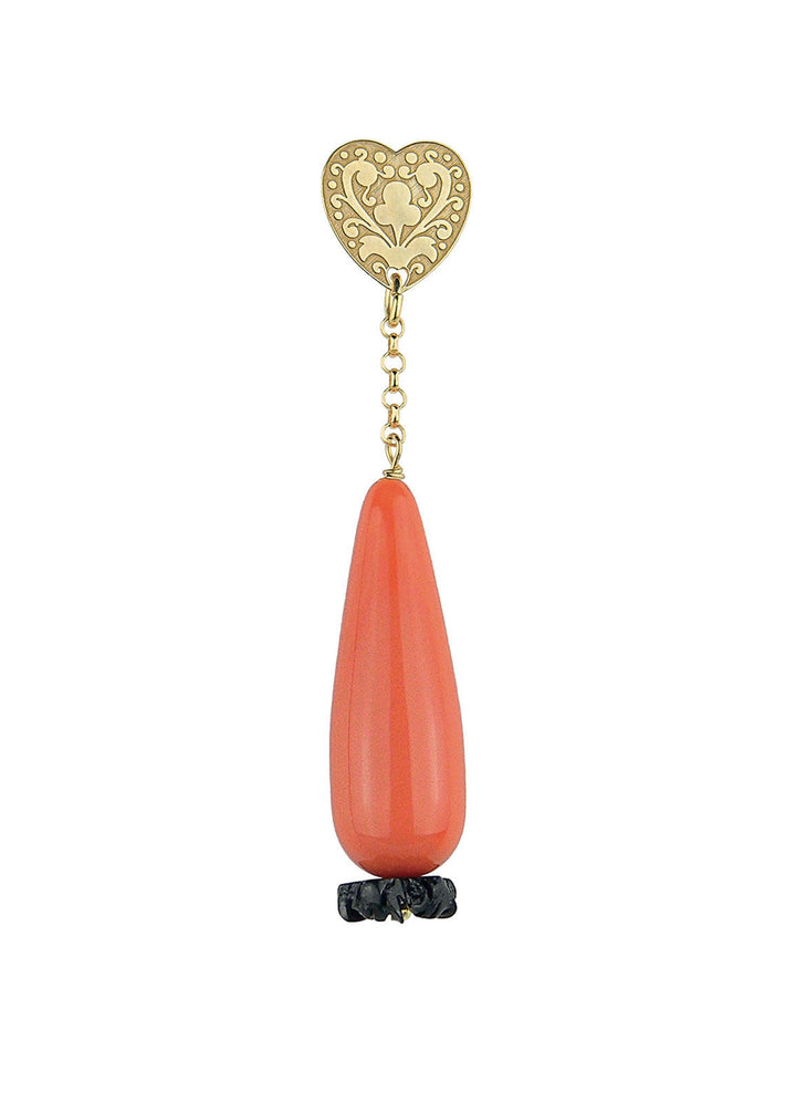 Orecchino Singolo Donna Lebole Argento 925 Cuore Con Goccia Corallo Gotic Collection OR.80