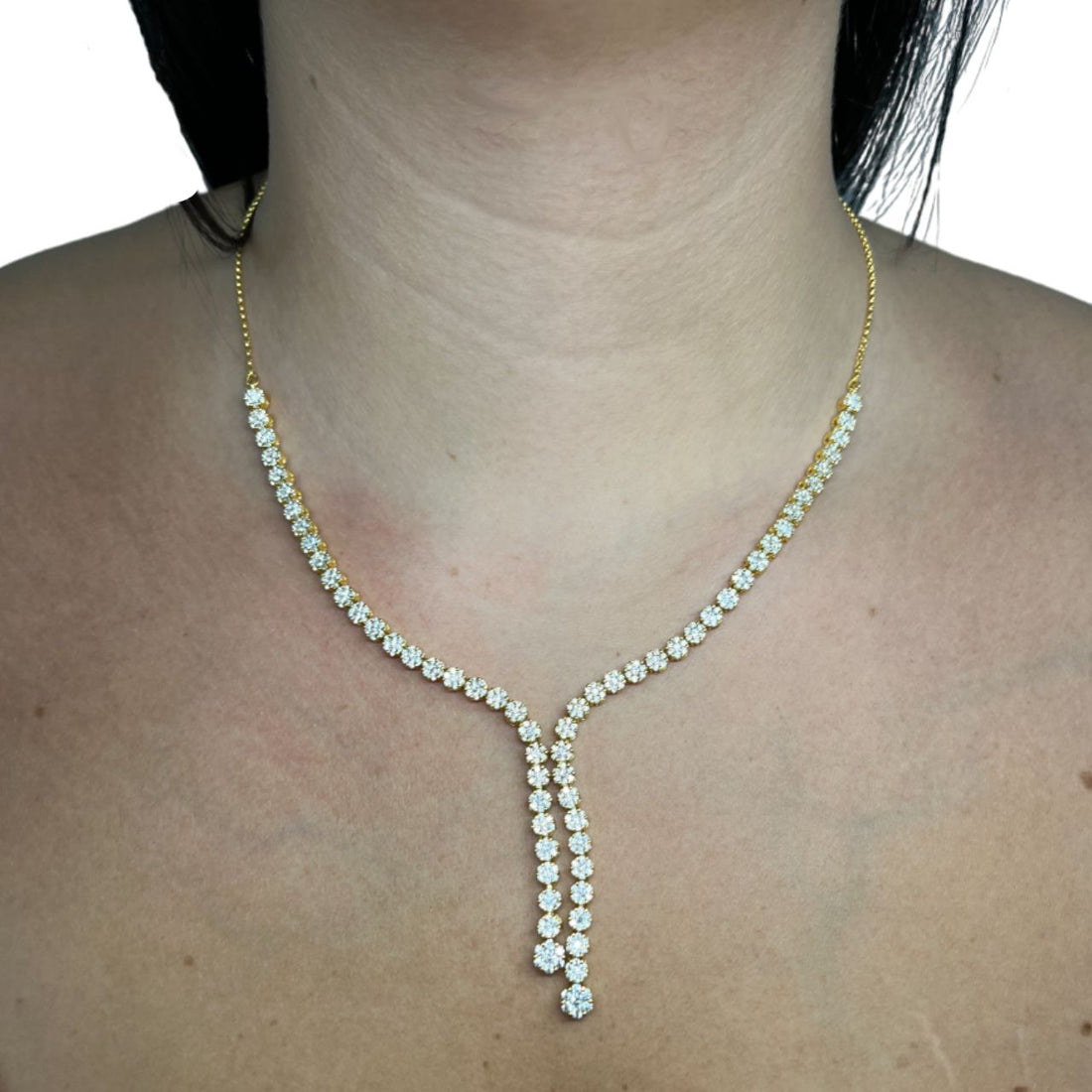 Collana Donna Re Mida Tennis Argento Dorato Fiori Zirconi Bianchi