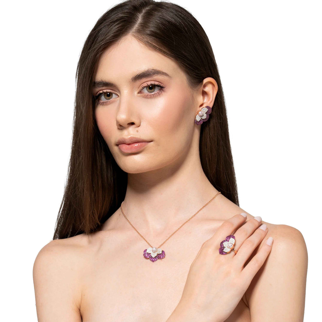 Collana Donna Sogni Argento Rosè 925 Fiore Petali Zirconi Viola CL101RRS