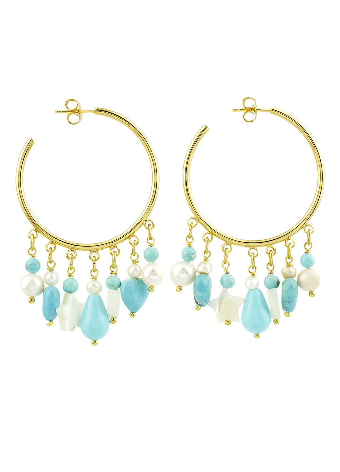 Orecchini Donna Lebole Settecento Cerchio Ottone Dorato Madre Perla SC/O/TURCHESE