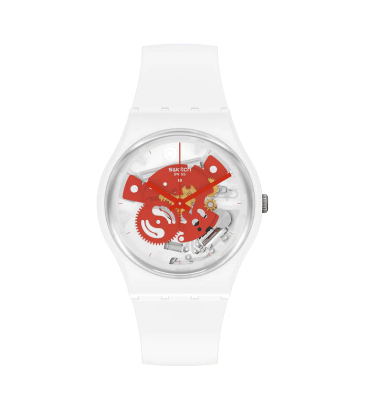 Orologio Uomo Swatch Quarzo Solo Tempo Bioceramic Scheletrato Rosso SO31W104