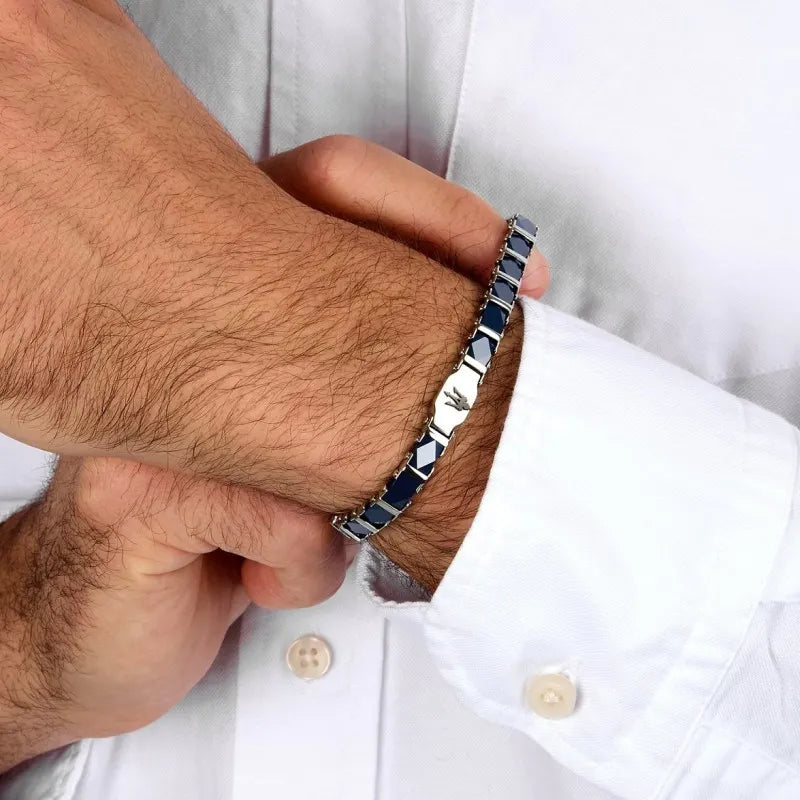 Bracciale Uomo Acciaio Maserati  e Ceramica  Blu JM424ATZ45