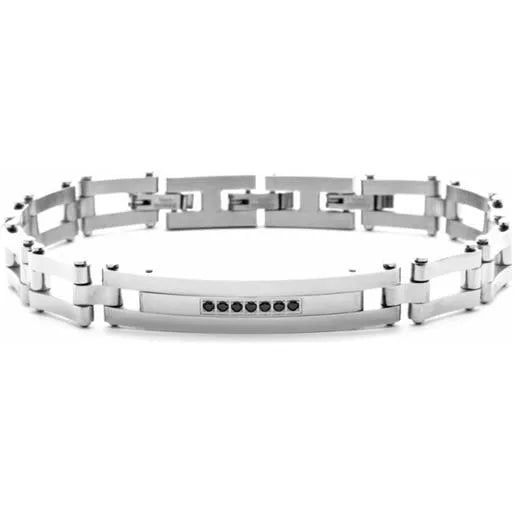 Bracciale Uomo 4US Cesare Paciotti Acciaio Maglia Lucida Zirconi Neri 4UBR5634