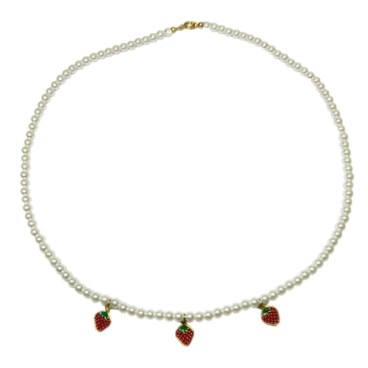 Collana Donna Re Mida Perle Argento Dorato Fragoline Rosse Multiciondolo