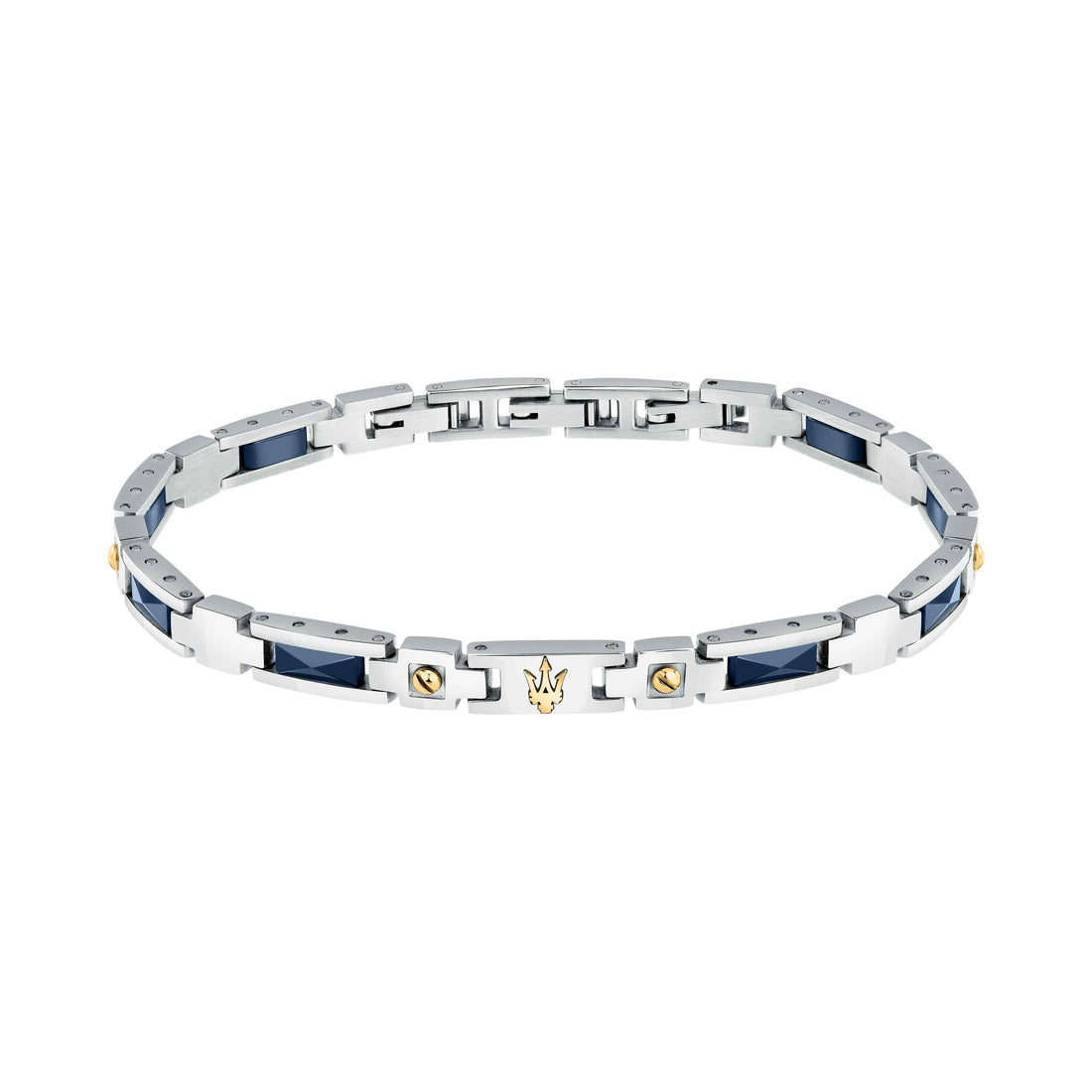 Bracciale Uomo Maserati Acciaio Ceramica Blu Logo Tridente Viti Oro JM423ATZ31
