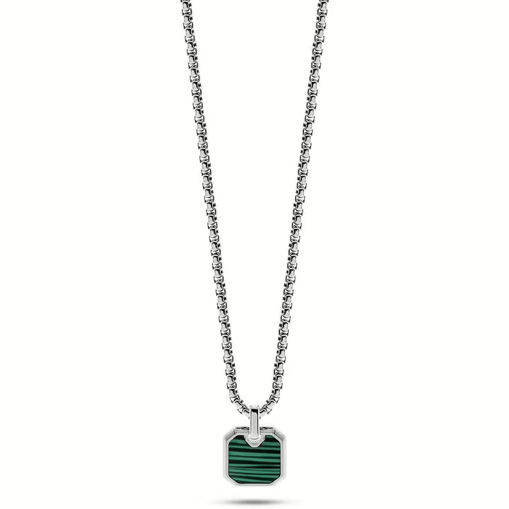 Collana Uomo Liu Jo Acciaio Targhetta Pietra Malachite Verde MLJ413