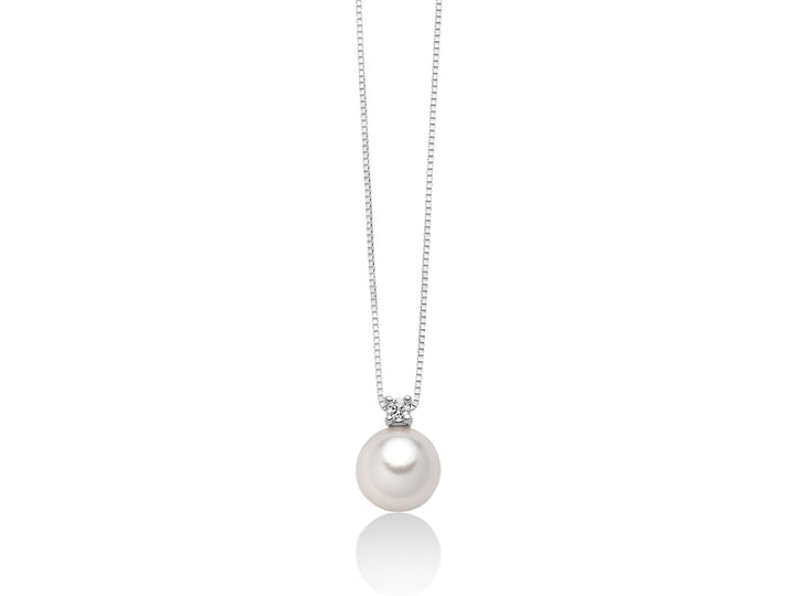 Collana Donna Mikiko Oro Bianco 18 KT Diamante 0.02 Perla 6-6,5 mm MD1017O4FABI060L