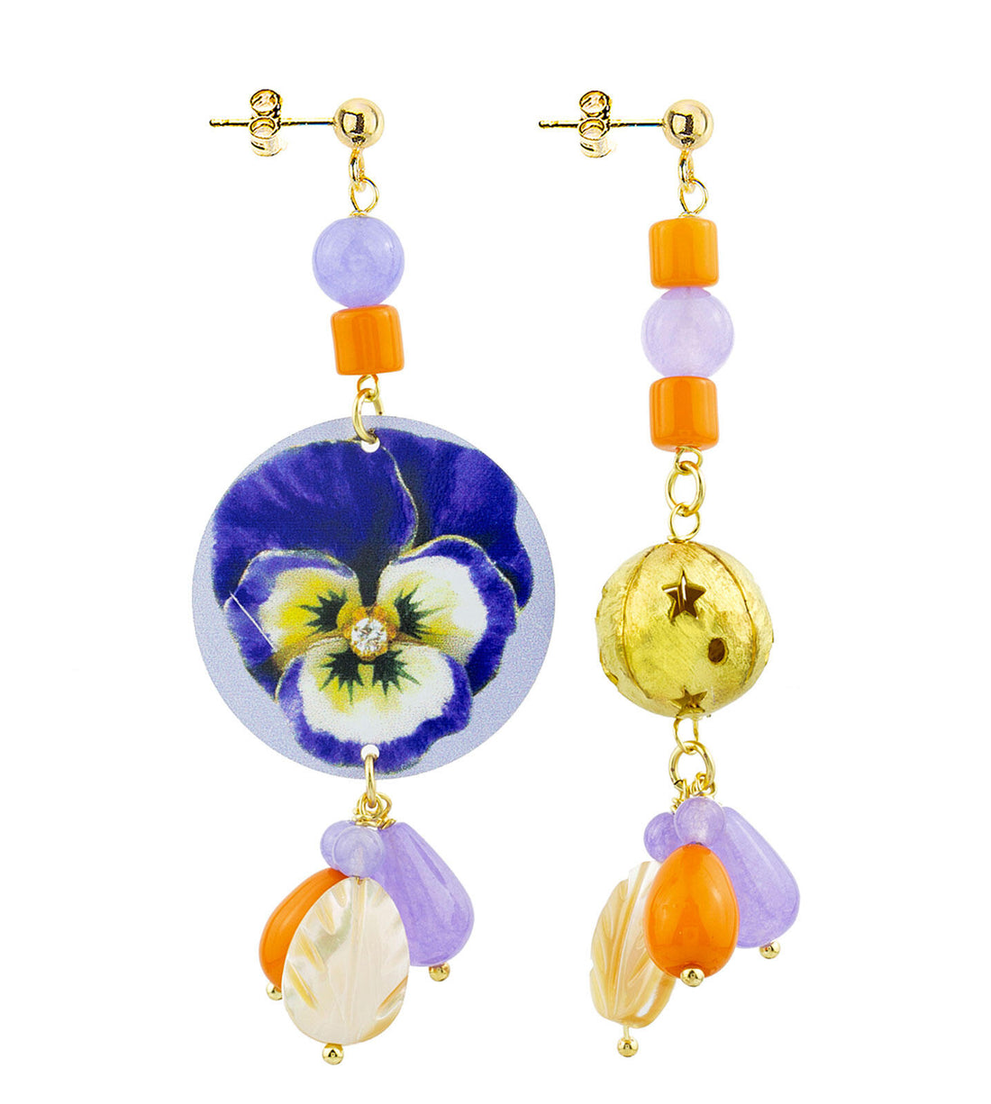 Orecchini Donna Lebole The Mini Circle Mix Match Fiore Panzè Viola MM/DG OR.36