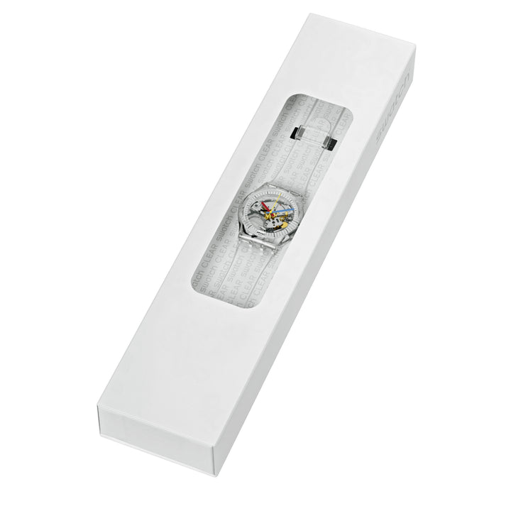 Orologio Uomo Swatch Quarzo Solo Tempo Trasparente Clearly SO29K100