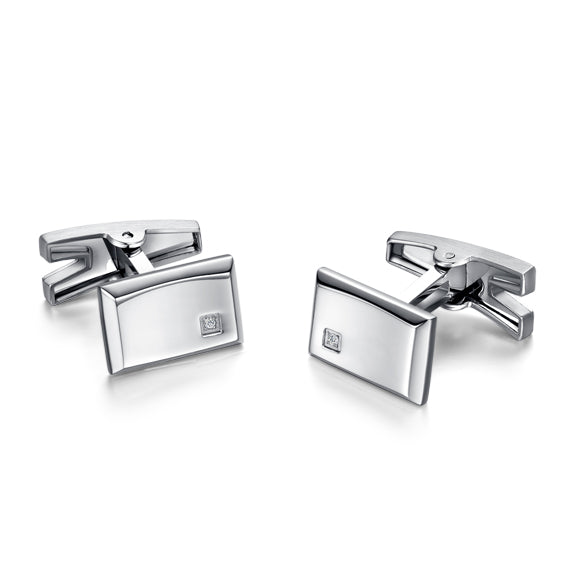 Gemelli Uomo Arkano Diamante Bianco Acciaio Liscio GEB04