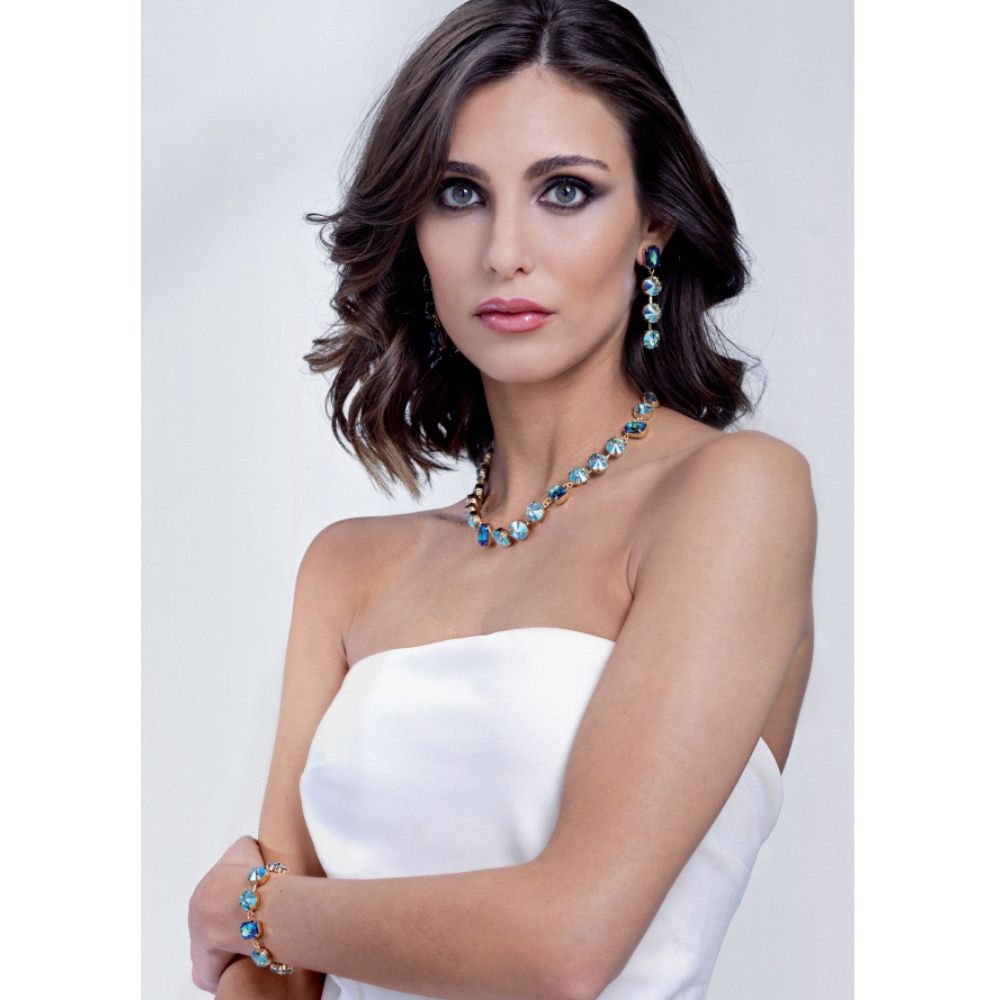 Collana Donna Ottaviani Bronzo Tennis Zirconi Azzurri Quadrati Grandi 500955C