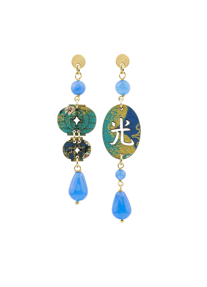 Orecchini Donna Lebole Tessuto Blu Legno Lanterna Luce LA/MI AZZURRO