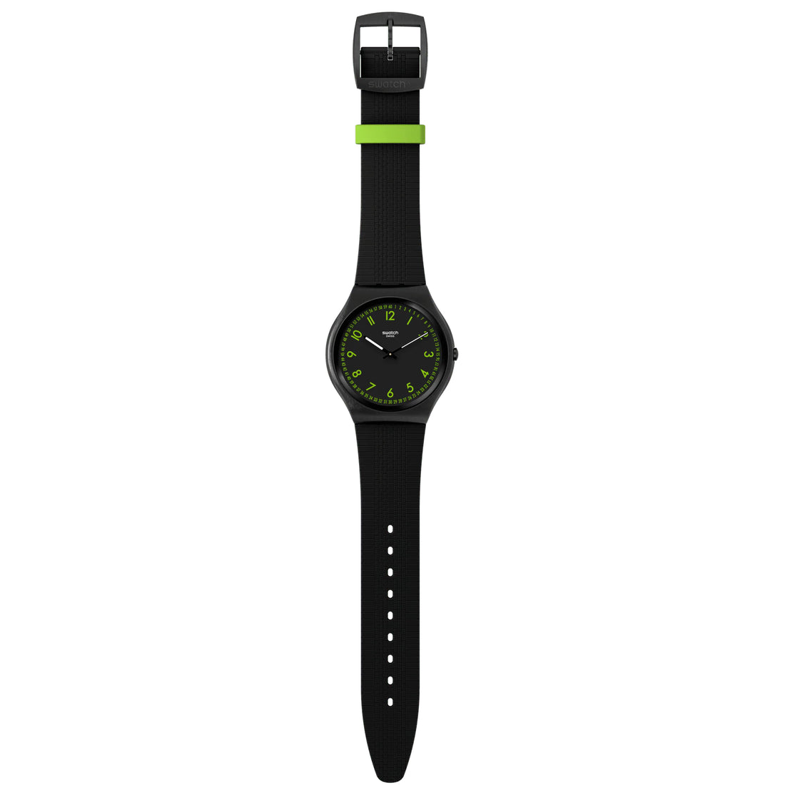 Orologio Uomo Swatch Quarzo Skin Nero Solo Tempo Numeri Verde Brushed Green SS07B108