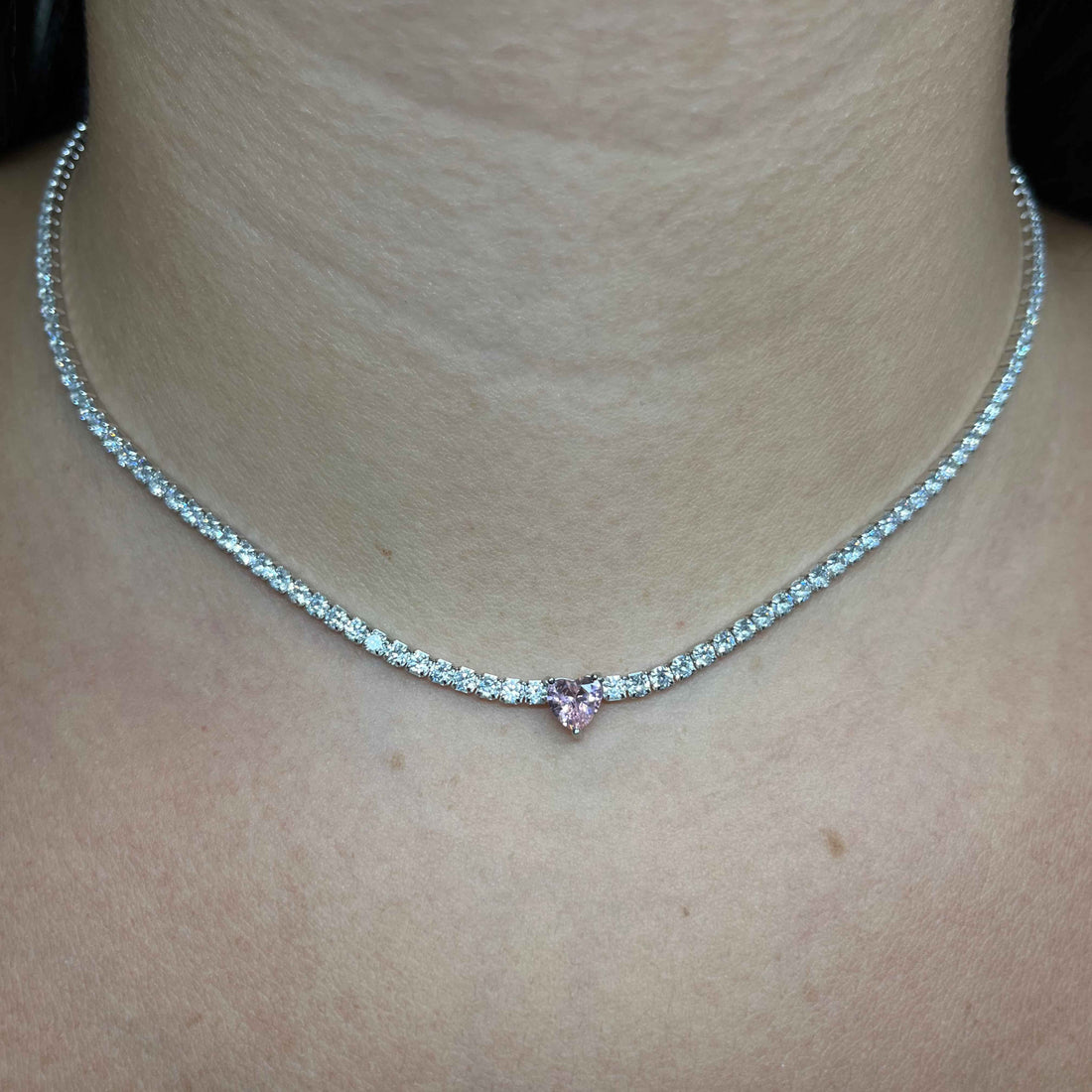 Collana Donna Re Mida Tennis Argento Cuore Rosa Zirconi Bianchi CL DJV 3RS