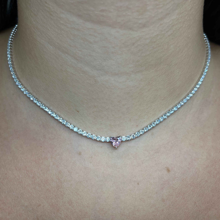 Collana Donna Re Mida Tennis Argento Cuore Rosa Zirconi Bianchi CL DJV 3RS