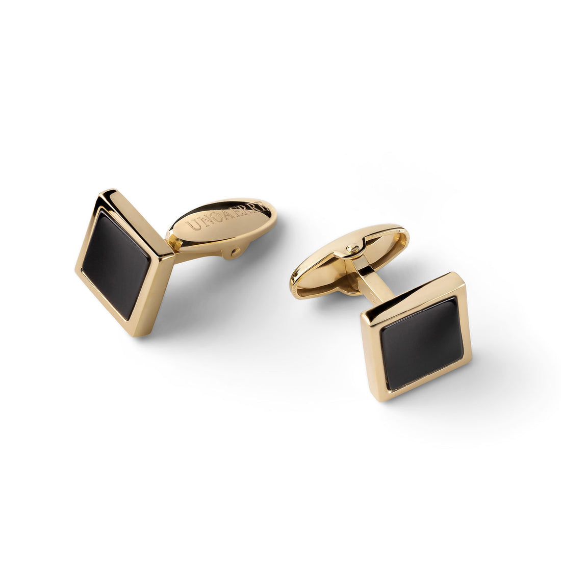 Gemelli Uomo Unoaerre Argento Dorato 925 Quadrato Onice Nero 6602