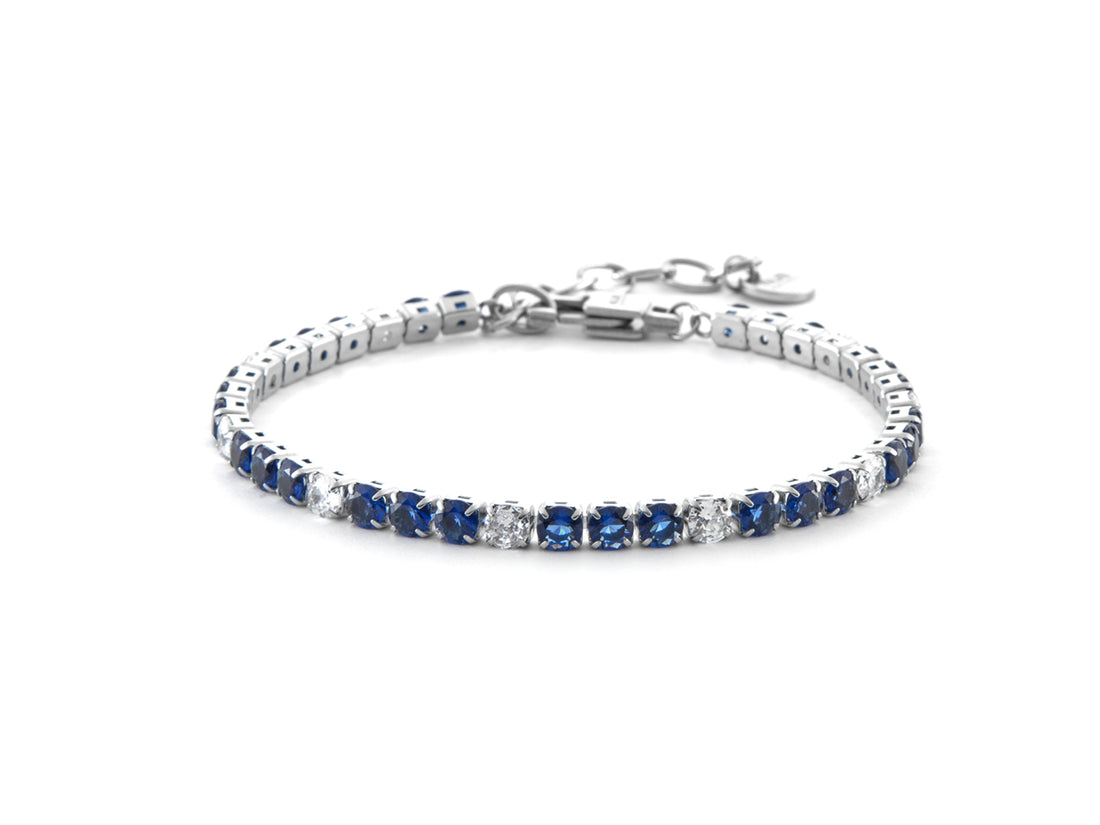 Bracciale Uomo 4US Cesare Paciotti Tennis Acciaio Zirconi Blu Bianchi 4UBR6354