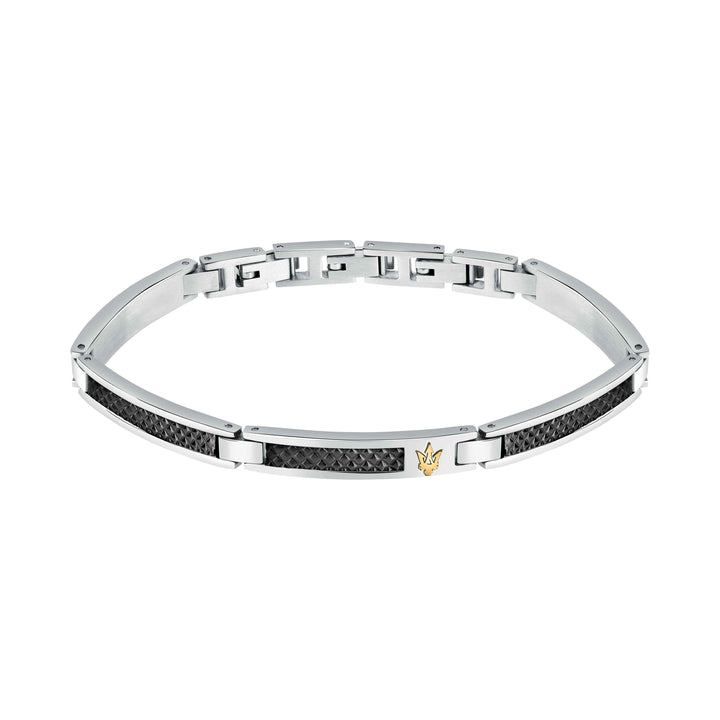 Bracciale Uomo Maserati Acciaio Bicolore Borchie Nero Logo Tridente Oro JM423AVD24