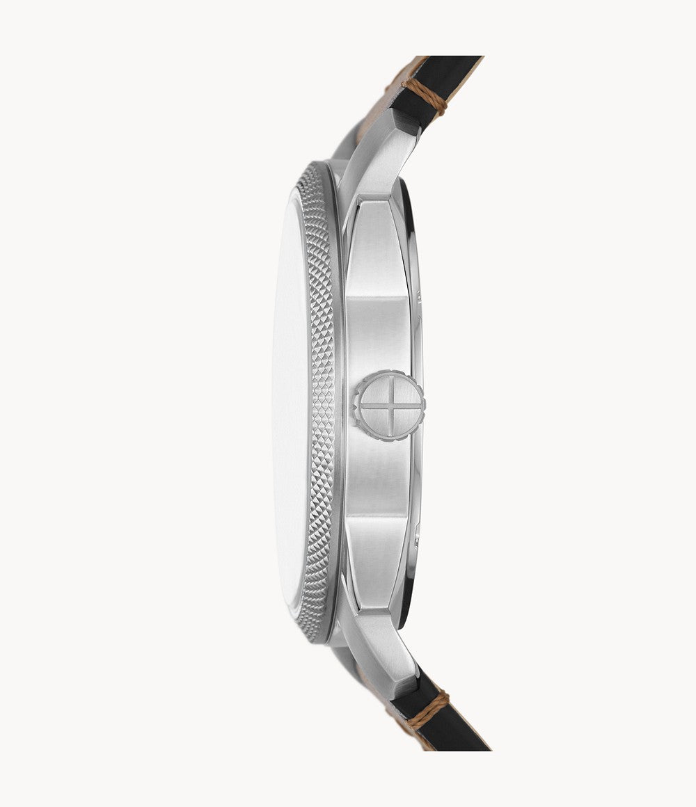 Orologio Uomo Fossil Acciaio Pelle Quarzo Solo Tempo Doppia Data FS5920