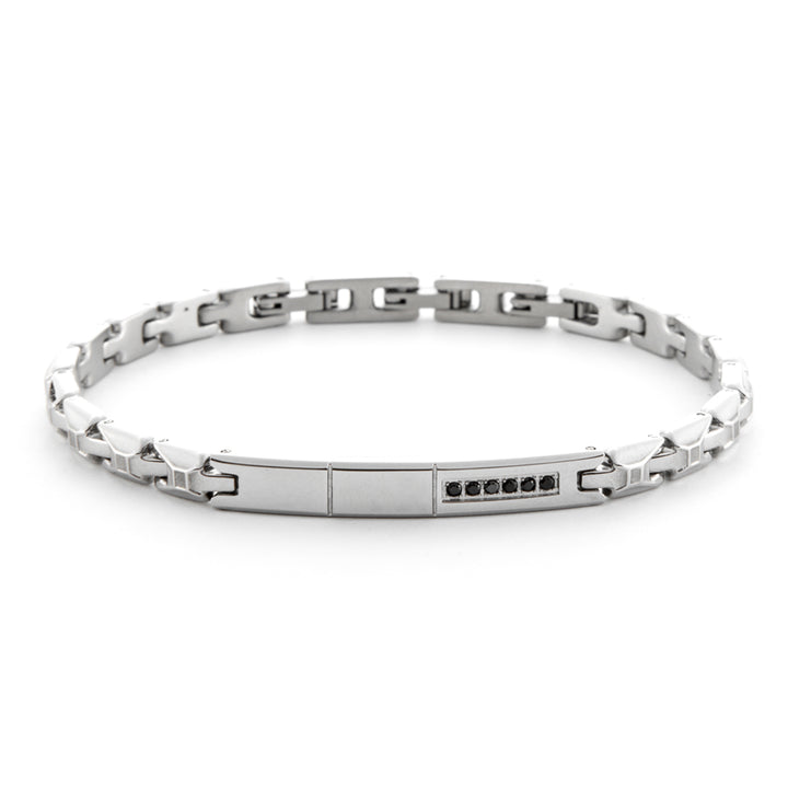 Bracciale 4US Cesare Paciotti Targhetta Acciaio Zircone Nero 4UBR6427