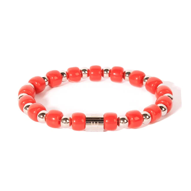 Bracciale Uomo Ivan Basile Elastico Acciaio Pietra Ceramica Rossa Fuoco LV_10-M